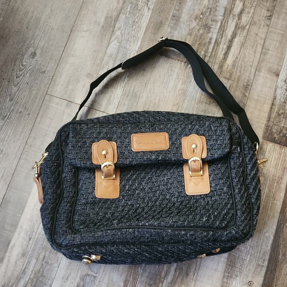 Oscar da la Renta Vintage‎ 80s Gray Tweed Weekender Bag Detachable Strap Travel